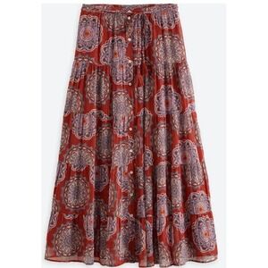Daniel Rainn Rust Red Floral Medallion Maxi Skirt